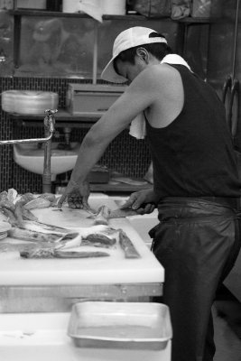 Preparing Sashimi at fish market