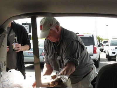 Dave preparing the sandwiches