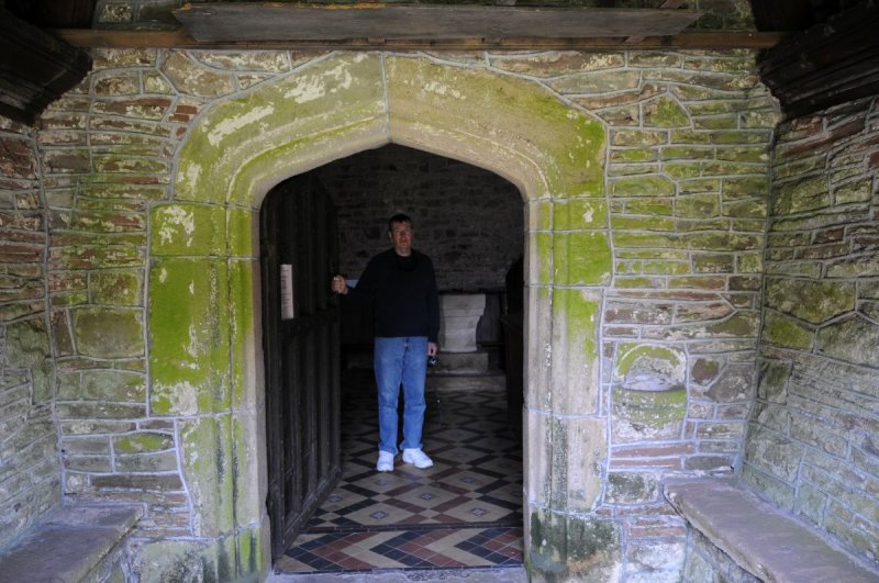 May 24, Charlie in Entrance to Cwmcarvan Church