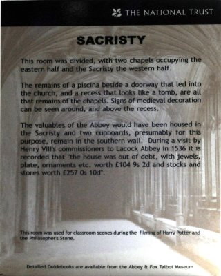 May 26, Lacock Abbey Sacristy History