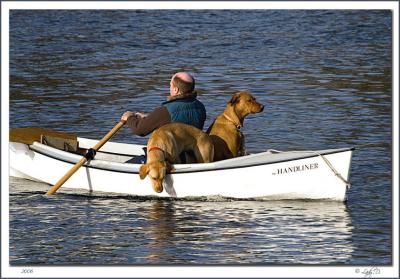 One man Two dogs and a boat!