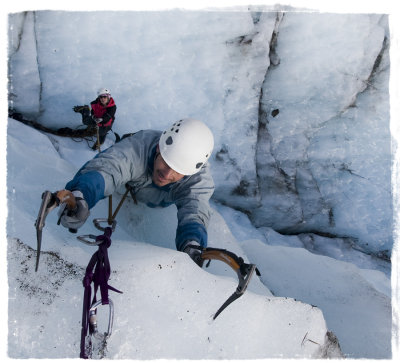 Kicking some serious ice on Fox Glacier.