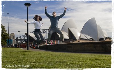 In Sydney jumping for joy
