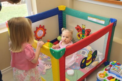 Addie greets guest