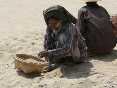 workers sifting through the gravel