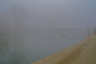 english bridge in fog.(shrewsbury)