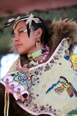 Lady wearing buffalo cape