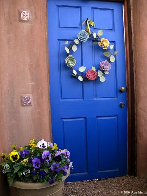 Blue Doorway with pansies