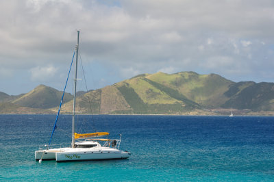 The catamaran, St. Martin in the background
