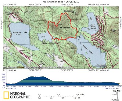 Mt. Shannon Hike Track on Topographical Map