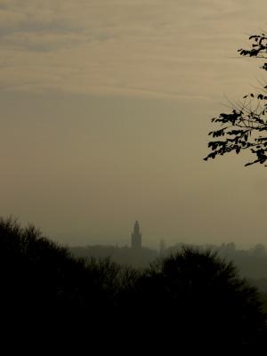 Tower of Bierbeek in fog