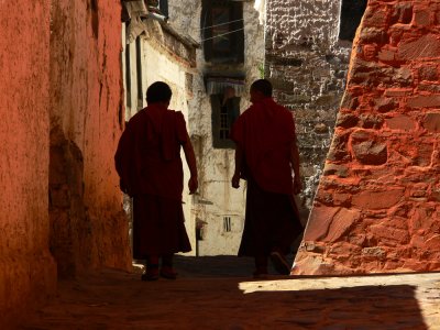 Two monks in Tashilhunpo Monastery
