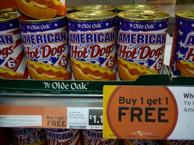 at sainsburys-- gross hot dogs in a can (R)
