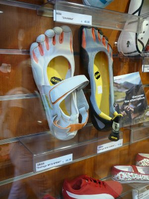 funky foot gloves at shoe store (R)