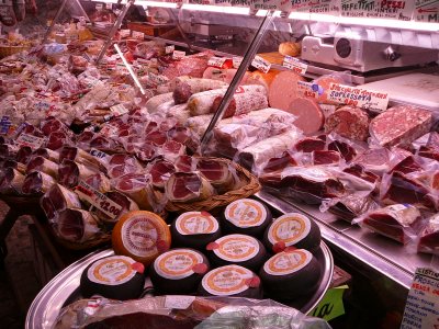 huge selection of meats and salamis and some cheese (R)