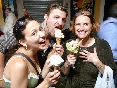 zach and adryon don't realize there is more to eat in rome than gelati -galina can't believe she has found soy gelati (R)