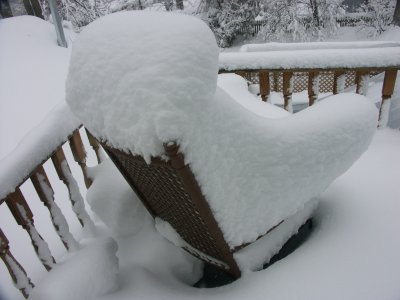 2 feet of snow on upstairs rocking chair