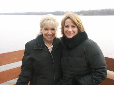 galina and mom and delaware river at bakers bay deck