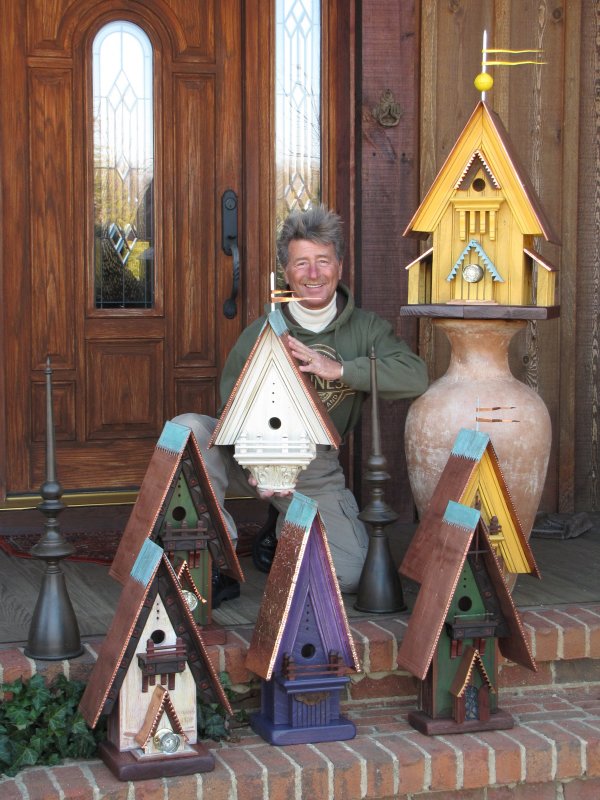 Gus in his glory with his birdhouses