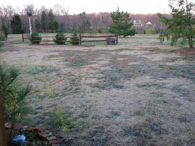 Looking out from in the garage down the driveway, soon to be paved!