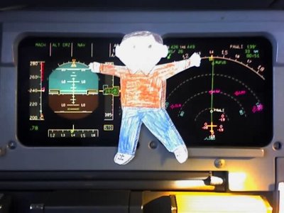 Flat Stanley at 38980 feet above the ground. Flat Stanley points out that perhaps Captain Eric should be at 39,000'
