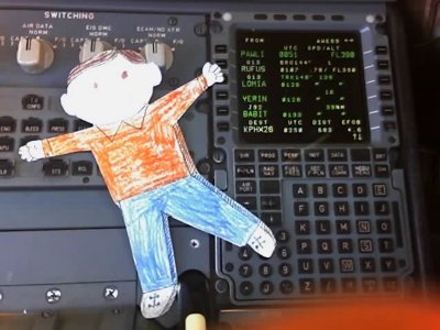 Flat Stanley under strict instructions not to push any buttons, and not make any more comments about Captain Eric's airmanship