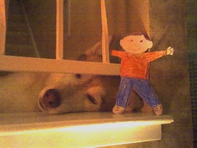 Flat Stanley asks Lucy if she gets hot in Arizona since she's a husky