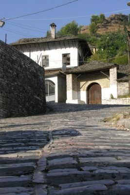 Steep cobbled streets of Gjirokastra
