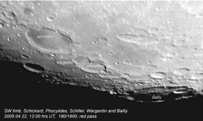 Luna SW limb 2005 04 22 12 00 hrs UT 180 1600 ToUcam red pass annotated