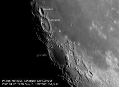 Luna W limb 2005 04 22 12 09 hrs UT 180 1600 ToUcam red pass annotated
