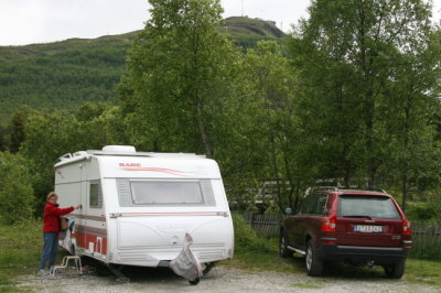 Troms camping med Fjellheisen i bakgrunden