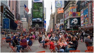 Red Tables in Times Square