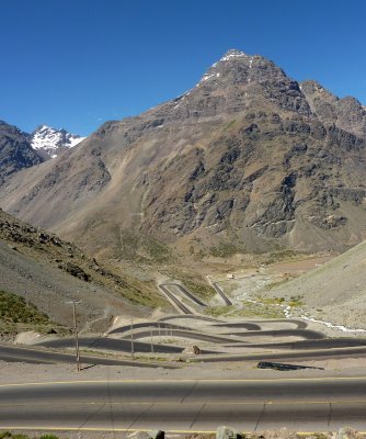Climbing the pass from Santiago, Ch to Mendoza, Ar