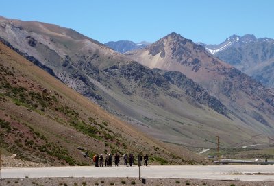View down the Argentine side from the Argentine border shed in the pass from Santiago, Ch to Mendoza, Ar