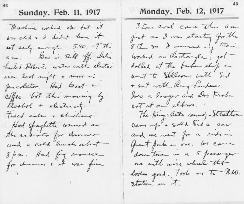 Two pages from Kings 1917 diary