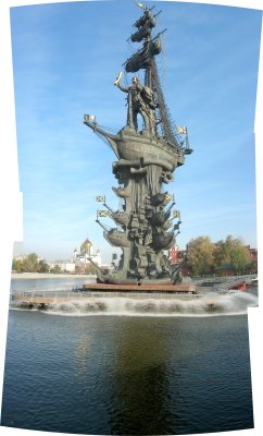 Nearly 100 meter high Peter the Great Statue on Moscow River