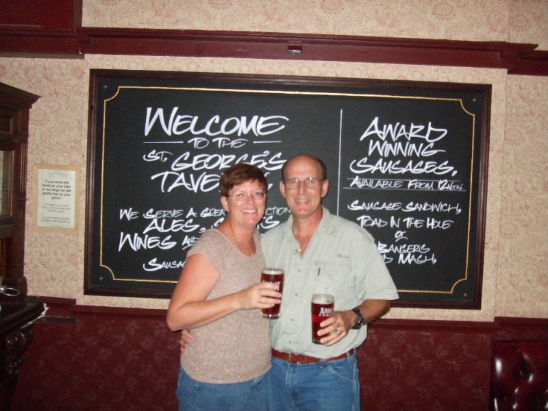 Our first London experience:  A couple of pints and fish and chips at St. George Tavern.