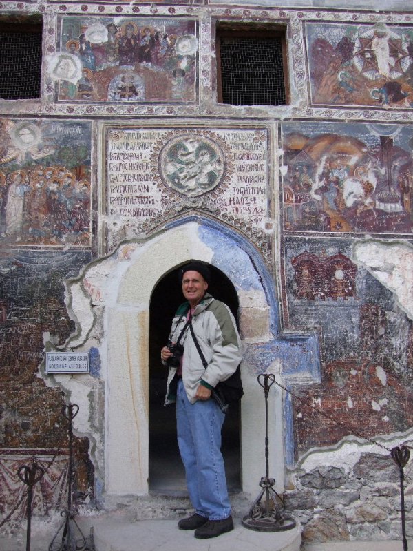 Bob outside the painted rock church of Sumela Monastery