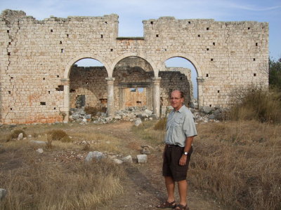 Bob in front of a ruined Byzantine church.