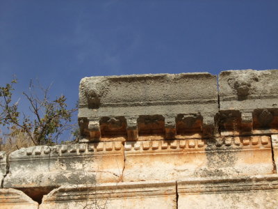 Lions overlook the walls of the mausoleum.