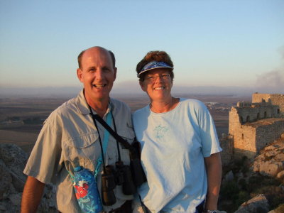 Bob and Carol from the highest point of the castle