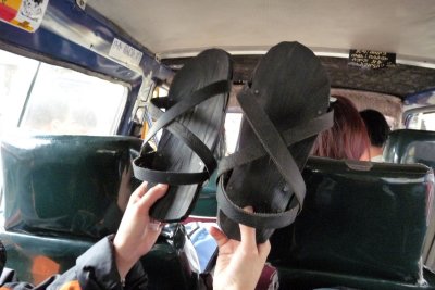 my travelmate insists going there, just for this pair of sandals - cut and make from a car tyre