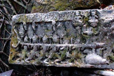 fallen lintel showing the Churning of the Sea of Milk