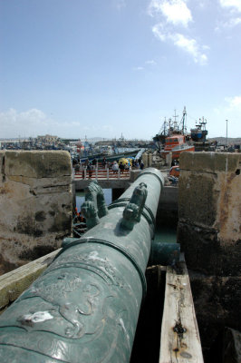 a European-made cannon poised for action on the rampart