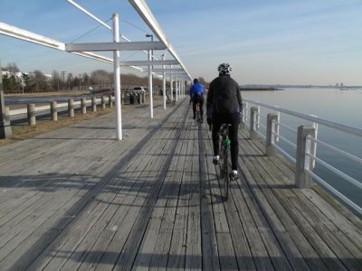 Wooden path to Liberty State Park