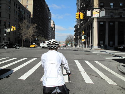 Leader Trudy stopped at red light on Manhattan street