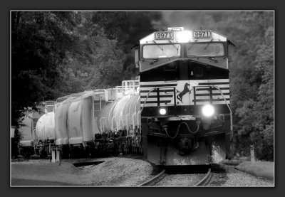 Norfolk Southern's 9971, the real thing, rumbles through Byron, Ga.