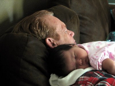 Nicole Napping with Great Uncle Jerry