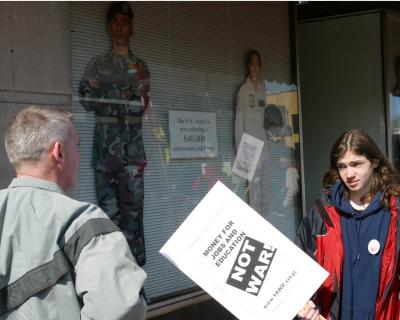 Student  protester meets recruiter