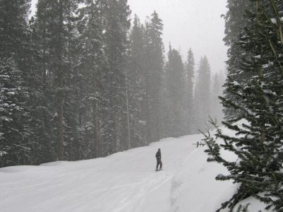 Skiing in a blizzard